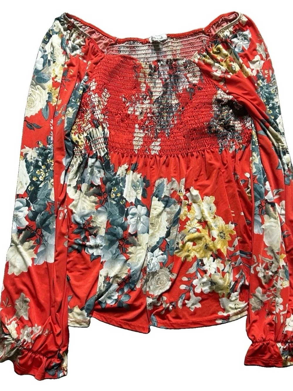 Women’s White Birch Red Floral Long Sleeve Shirt Size XL